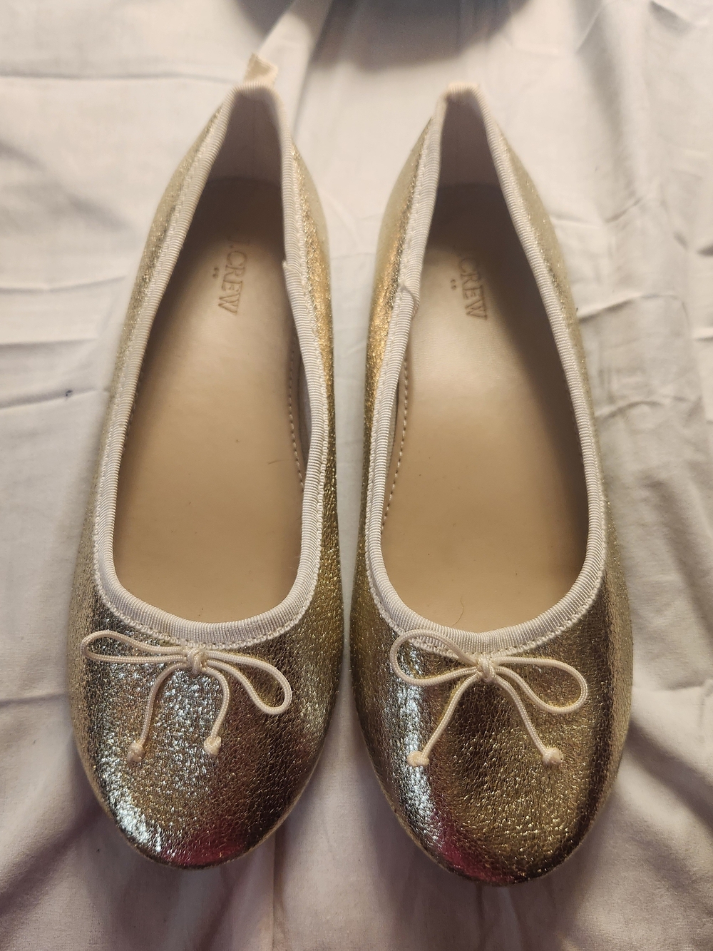 J. Crew Metallic Gold Ballet Flats with Bow Trim